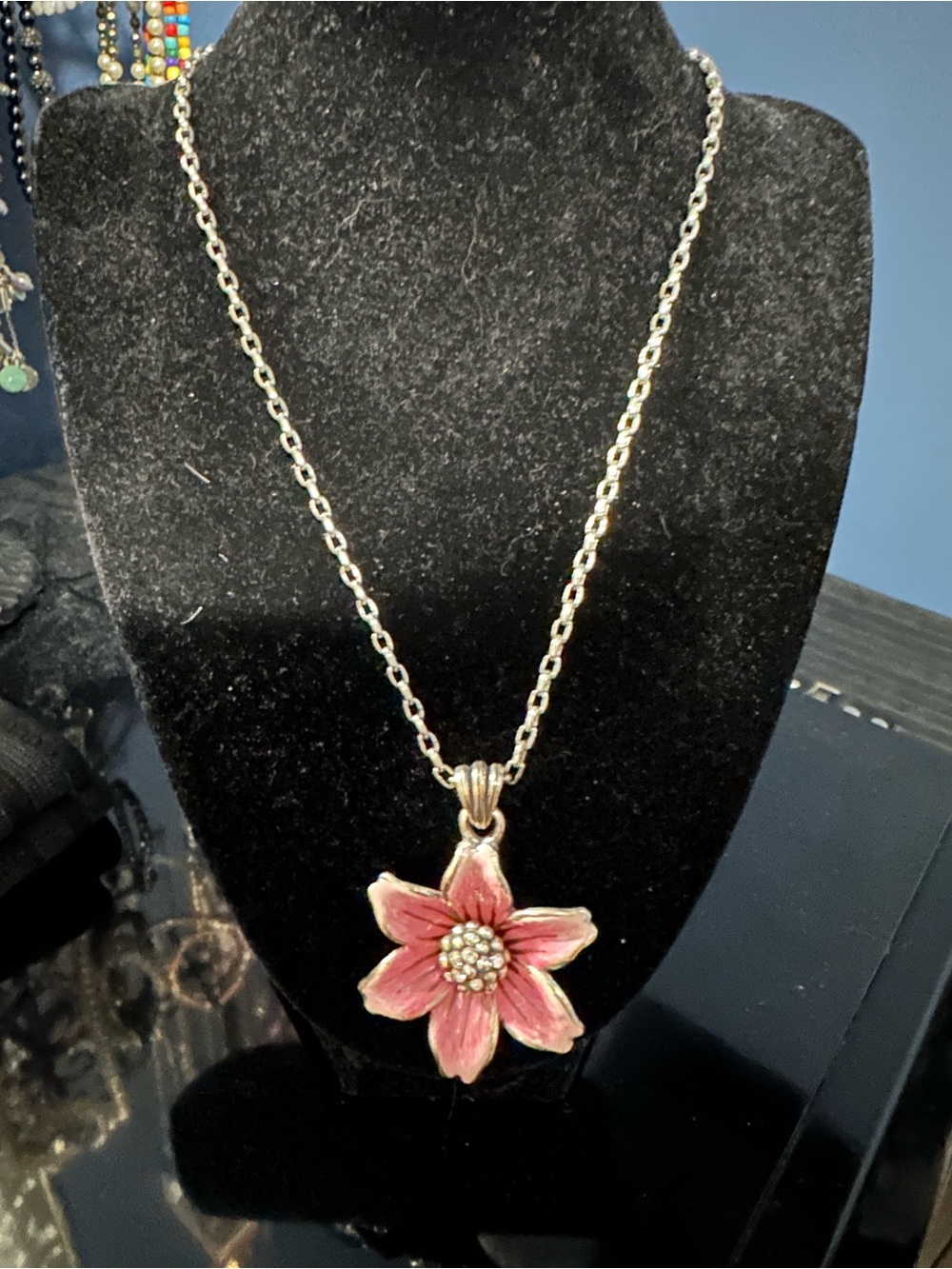 Brighton Pink Flower Pendant Necklace in Silver-Tone